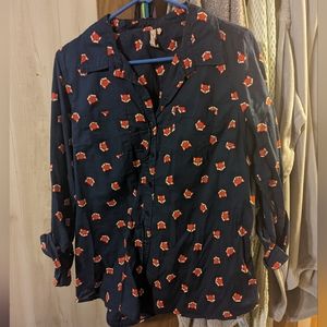 Button up fox print blouse